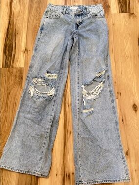 PACSun Light wash Distressed Straight Wide Leg Women’s Jeans Low rise baggy 23